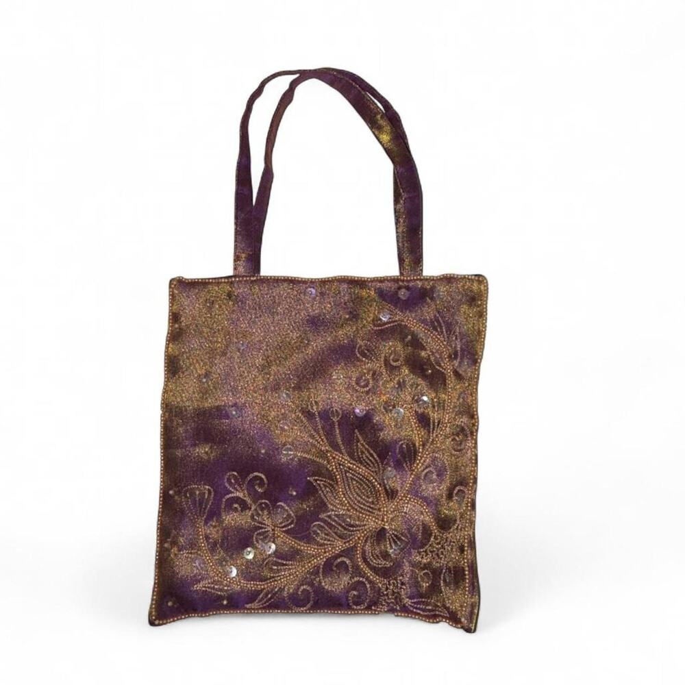 Y2K Fairycore Beaded Mini Handbag Purple Gold Iridescent Sequin Purse